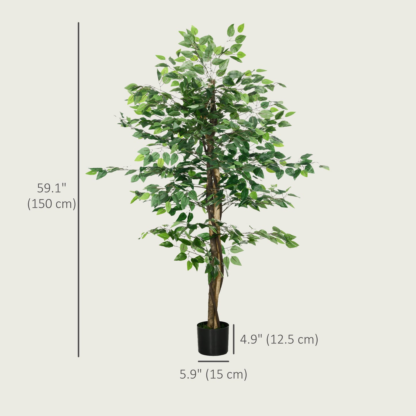 5ft Artificial Tree Ficus, Indoor Fake Plant with Pot, for Home Decor