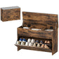 Shoe Storage Bench with Flip Drawer and Lift Top Storage, Entryway Bench with Seat Cushion for Hallway, Rustic Brown