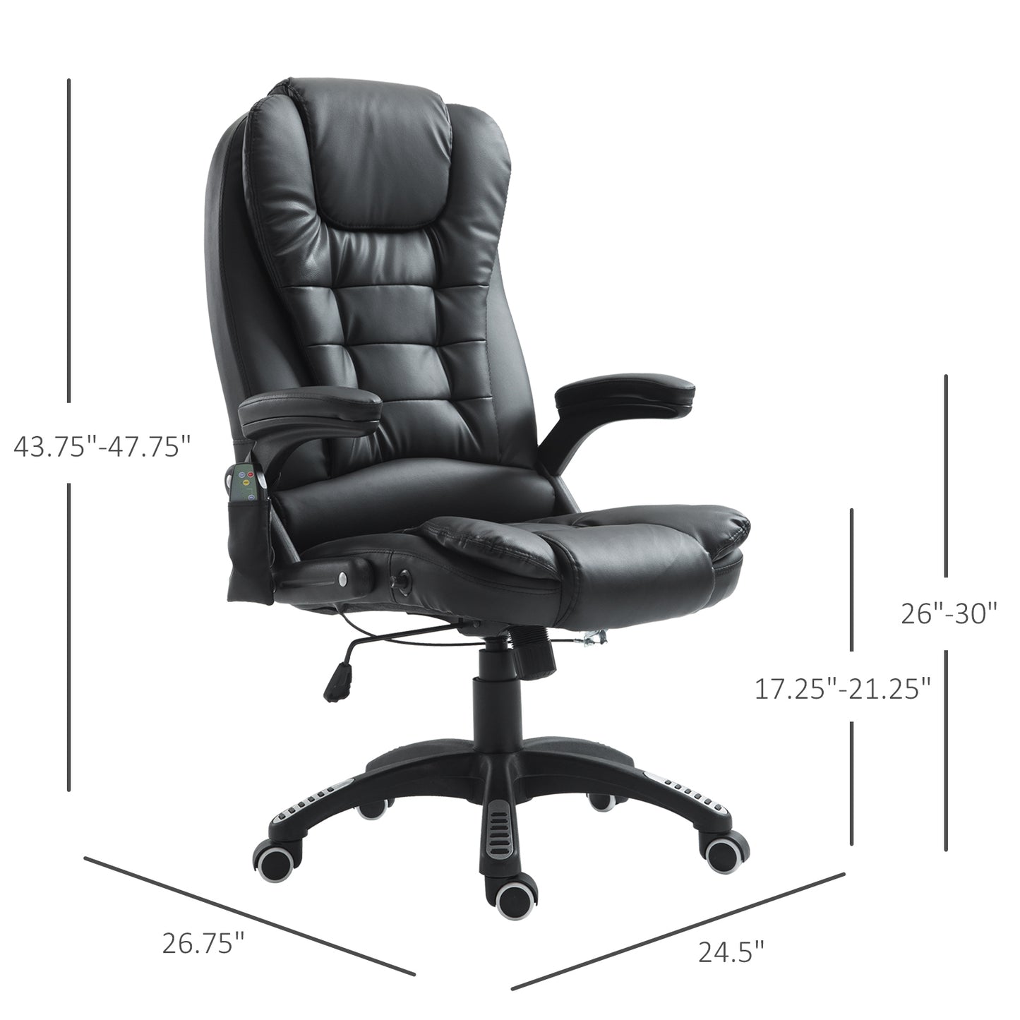 Heated Massage Executive Office Chair, High Back Reclining Swivel Chair with Vibration, Leather, Black