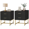 Nightstand Set of 2 with Fluted Drawers and Gold Legs - Black