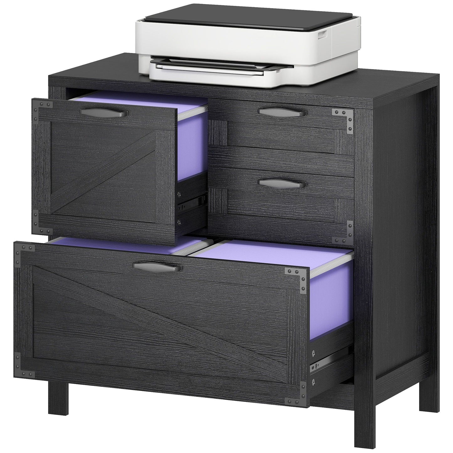 4-Drawer Lateral Filing Cabinet - Black Wood Grain