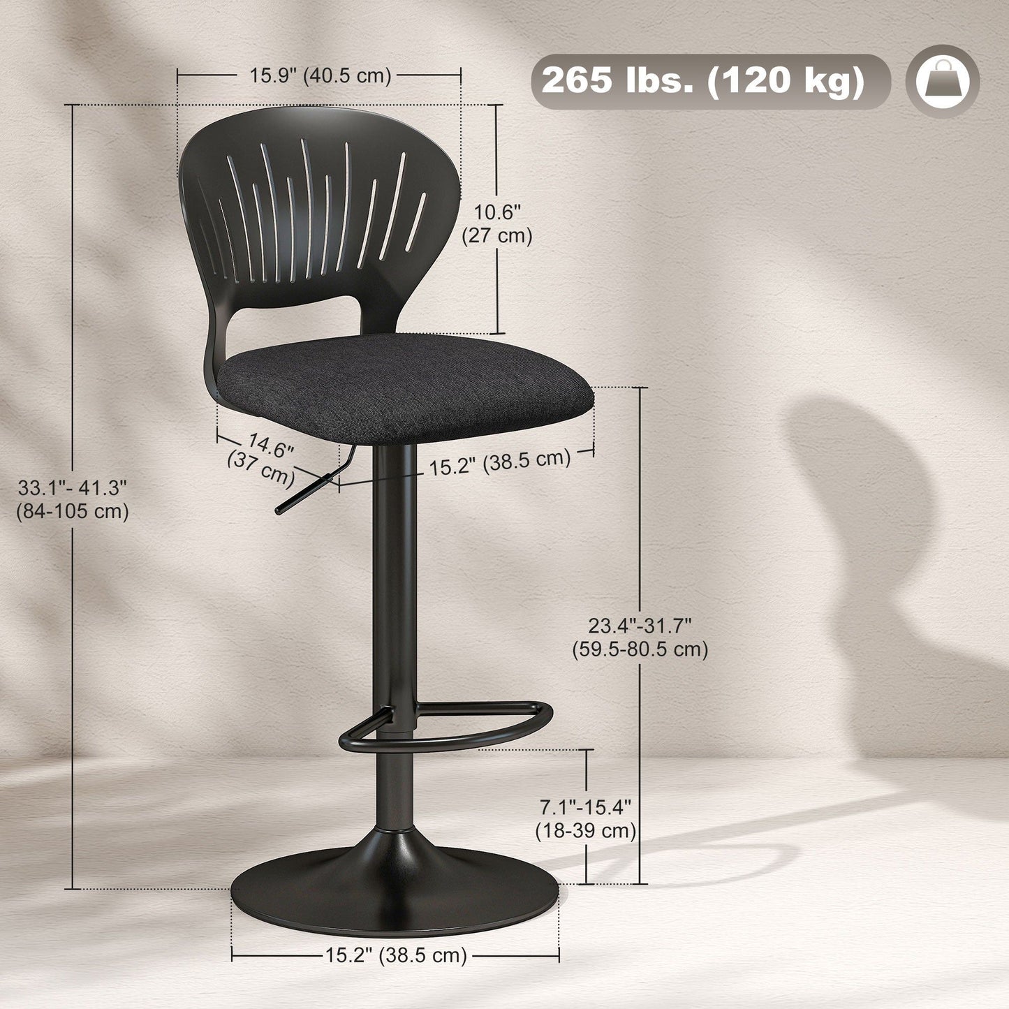 Swivel Counter Height Bar Stools Set of 2 - Black