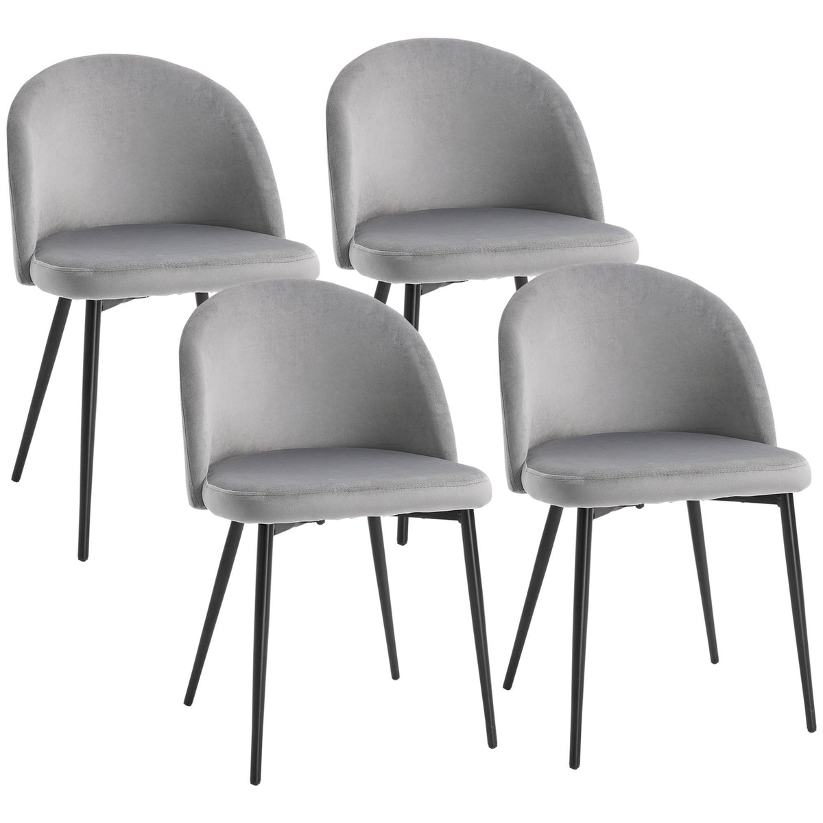 Velvet Mid-Back Dining Chairs Set of 4 - Grey