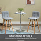 Modern Bar Stools Set of 2, 38" Upholstered Kitchen Island Stool with Solid Wood Legs, Grey