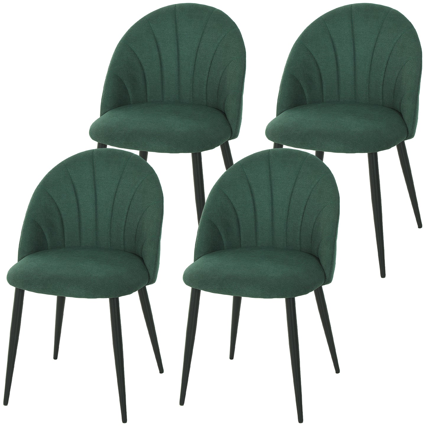 Modern Dining Chairs Set of 4, Upholstered Dining Room Chairs with Metal Legs, Shell Backrest, Padded Seat, Green