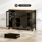 Buffet Cabinet Sideboard with 2 Drawers, 3 Storage Cabinets, Glass Doors and Adjustable Shelves, Dark Brown