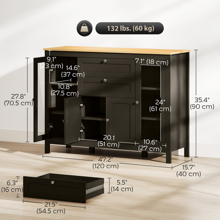 Buffet Sideboard with 2 Drawers & Glass Doors