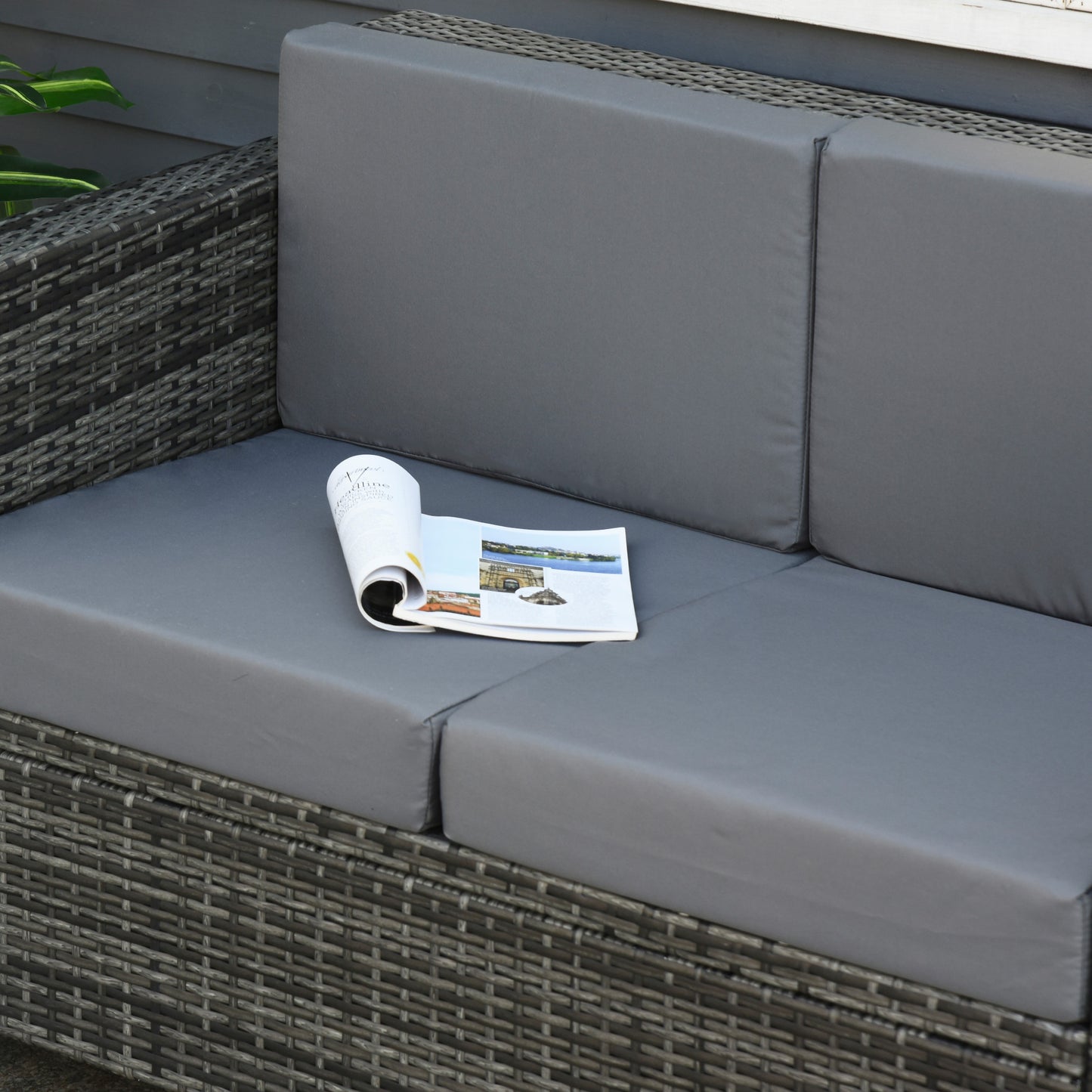 2 Seat Patio Loveseat Deluxe Wicker Sofa Chair Outdoor Rattan Furniture Couch All Weather with Cushion for Balcony, Deck, Garden and Poolside, Grey