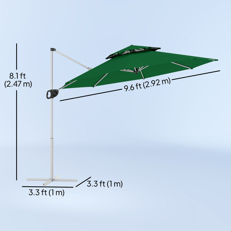 10FT Dark Green Cantilever Umbrella with 360° Rotation
