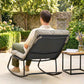Outdoor Rocking Chair, Oversized Rocking Patio Chair with 25" Extra Wide Mesh Seat and Cushion, Khaki