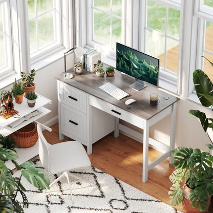 Computer Desk with 3 Drawers & File Drawer - White