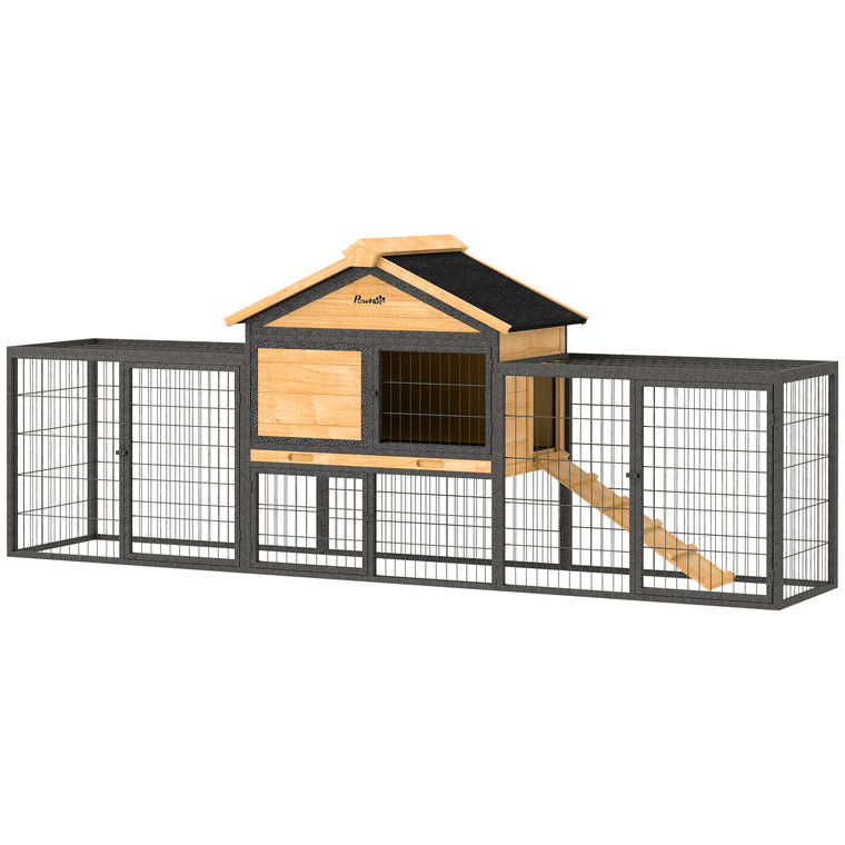 85" Yellow Large Wooden Rabbit Hutch with Run & Ramp
