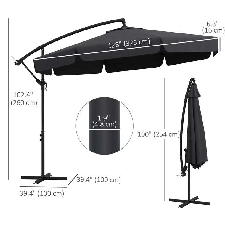11FT Black Cantilever Umbrella with Cross Base & 8 Ribs