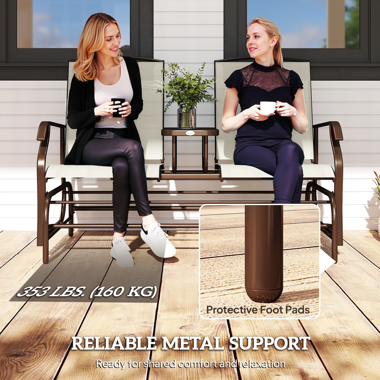 Patio Glider Rocking Chair 2 Person Outdoor Loveseat Rocker Garden Furniture Bench, Black