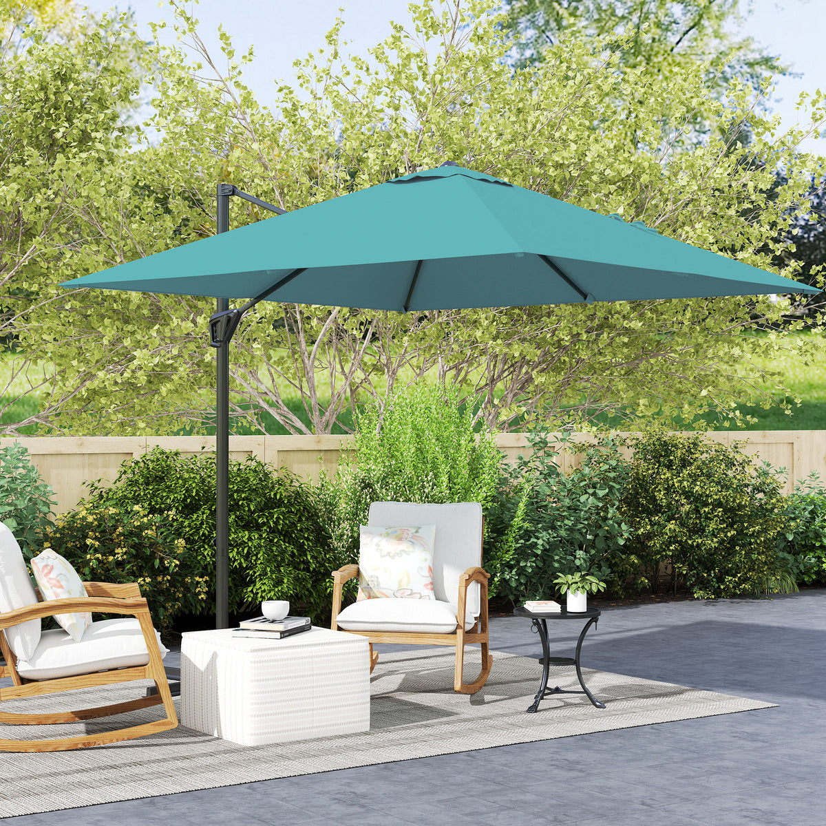 8' x 8' Blue Offset Cantilever Umbrella with Cross Base