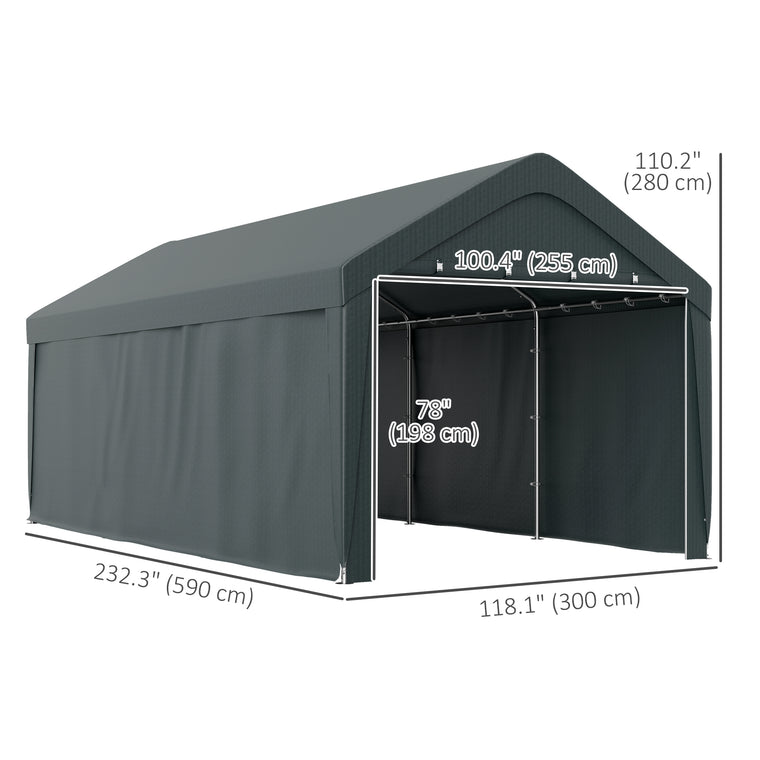 10' x 20' Dark Grey Portable Garage Carport with Roll-Up Doors