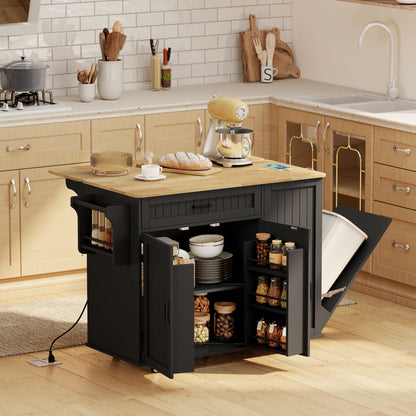 Kitchen Island Cart with Drop Leaf and Charging Station