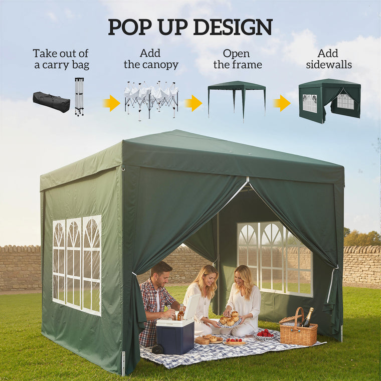 10' x 10' Dark Green Pop-Up Party Tent Gazebo with Carry Bag