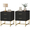 Set of 2 Nightstands with Fluted Drawers and Gold Legs