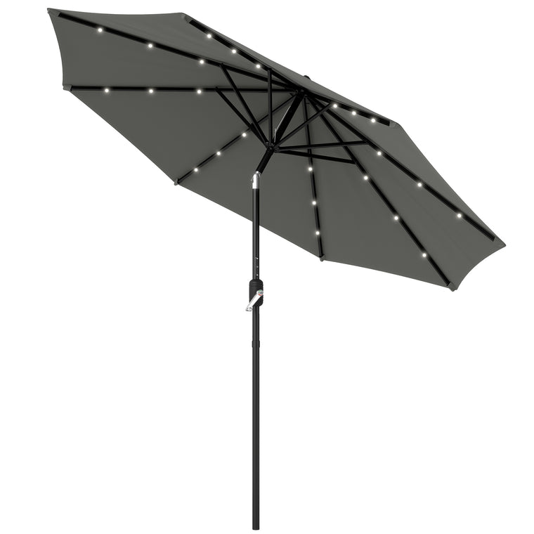 8.8ft Dark Grey Solar Market Umbrella with LED Lights & Crank
