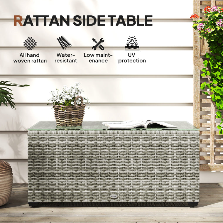 PE Wicker Rectangular Coffee Table with Glass Top