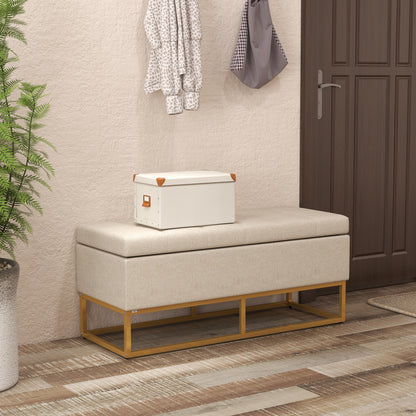 Linen Storage Bench Ottoman with Steel Legs - Beige