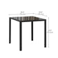 Square Kitchen Table for 2-4 People, Dining Table with Glass Top and Steel Legs for Dining Room, Black