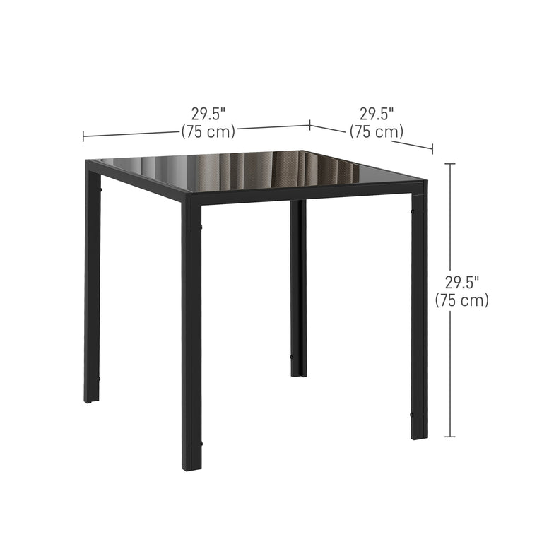 Square Dining Table with Glass Top - Black