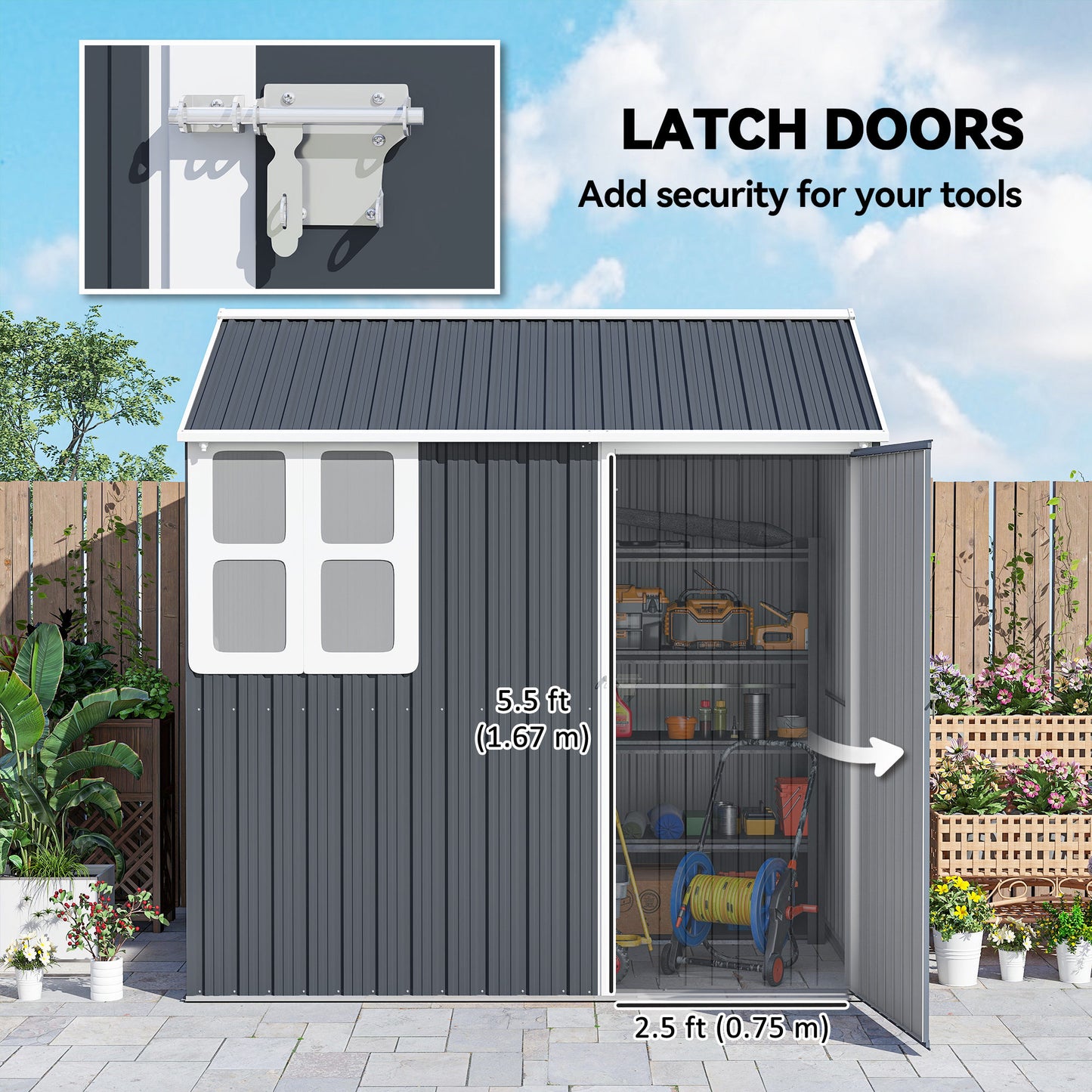 Metal Garden Storage Shed, Outdoor Tool Storage House with Lockable Door, Vents, Sloped Roof, Light Grey