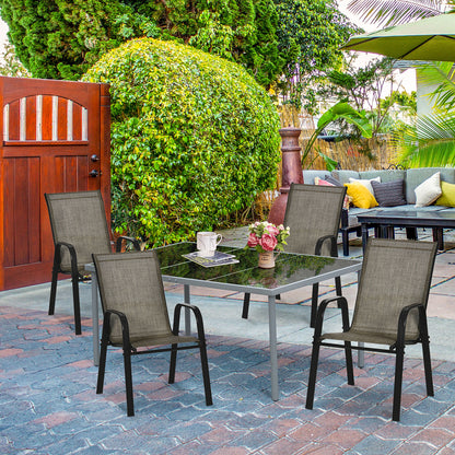 Brown & Black Stackable Dining Chairs with Armrests