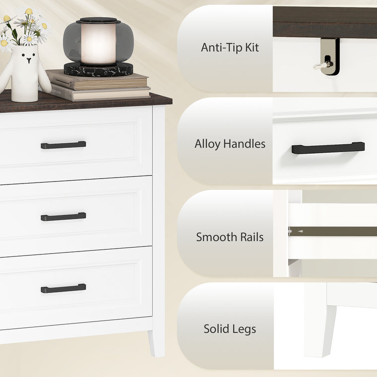 3-Drawer Bedroom Dresser - White
