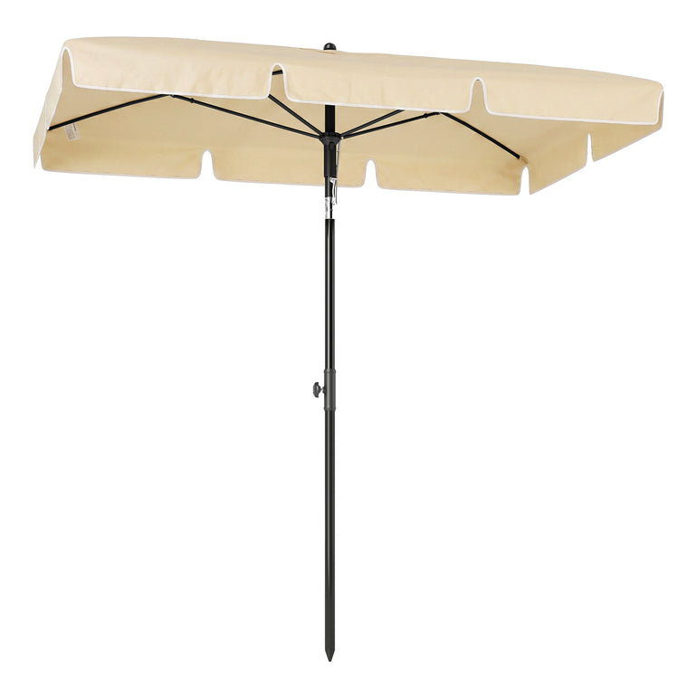 6.5' x 4' Beige Rectangular Aluminum Patio Umbrella with Tilt