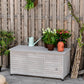 75 Gallon Wooden Storage Box patio Deck Box Bench, Garden Backyard Outdoor Storage Container with Aerating Gap & Weather-Fighting Finish, Grey