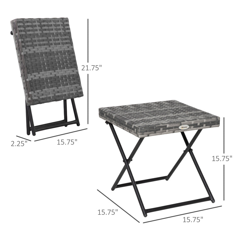 15.75" Grey Rattan Folding Side Table