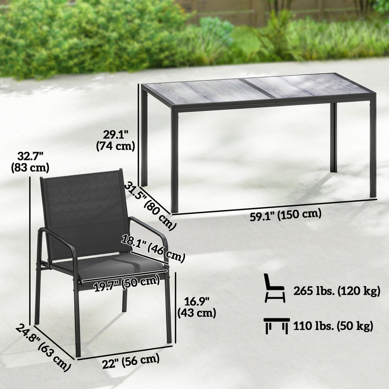 Faux Wood Dining Set for 6 with Mesh Seat Chairs