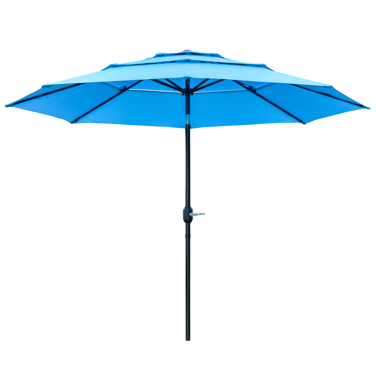 9FT Sky Blue 3-Tier Market Umbrella with Crank & Tilt