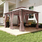 10' x 13' Patio Gazebo, Outdoor 2-Tiers Garden Canopy Yard Sunshade Shelter with Curtains, Khaki
