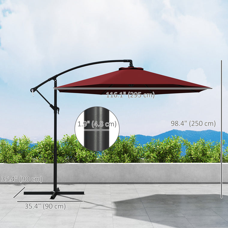 9.7ft Wine Red Banana Cantilever Umbrella with Crank