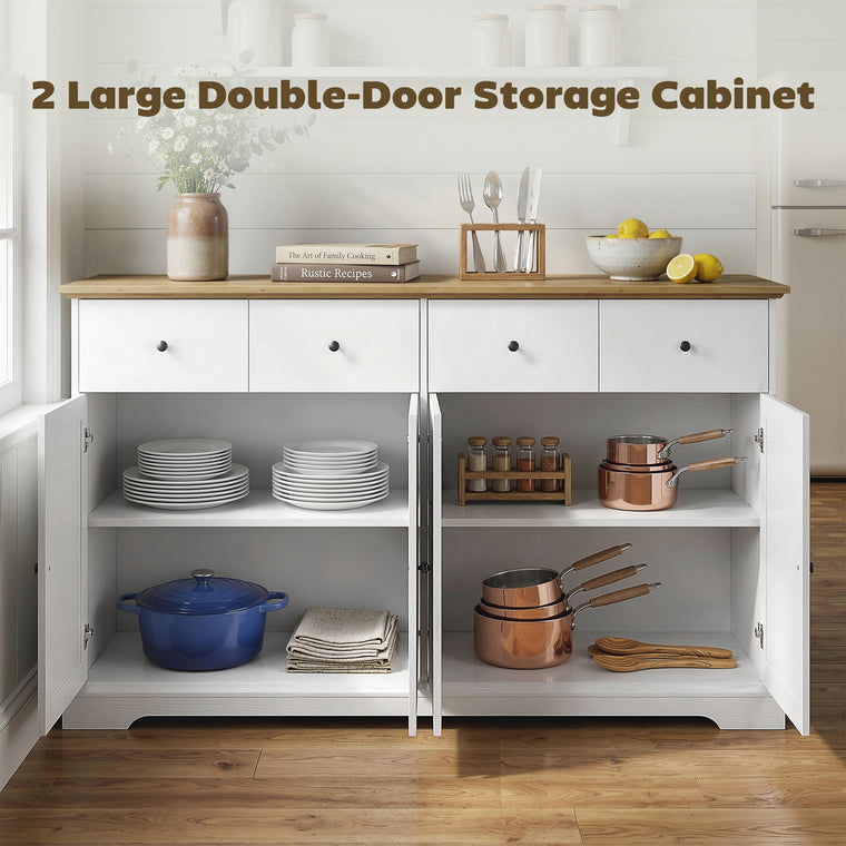 55" Farmhouse Sideboard Cabinet with Soft-Close Doors - White