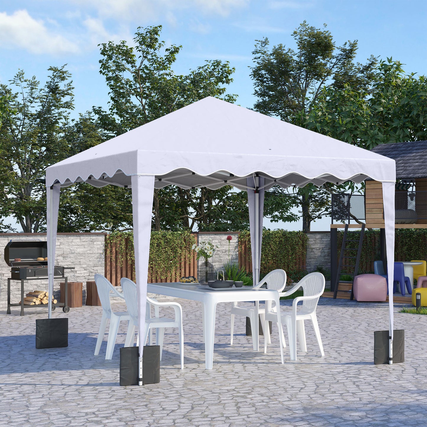 10' x 10' Pop Up Canopy Tent with Sand Bags, Instant Shelter with Adjustable Height and Carry Bag, Garden Outdoor Party Tent, White