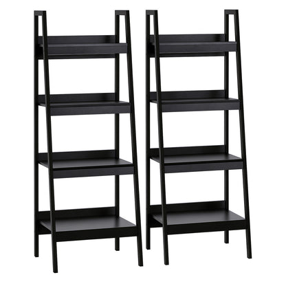 Set of 2 4-Tier Ladder Bookcases - Black