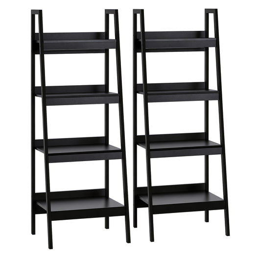 Set of 2 4-Tier Ladder Bookcases - Black