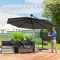 11.3 ft Cantilever Patio Umbrella with Light, Cover, Aluminium UPF50+ Offset Outdoor Umbrella Parasol, Dark Grey