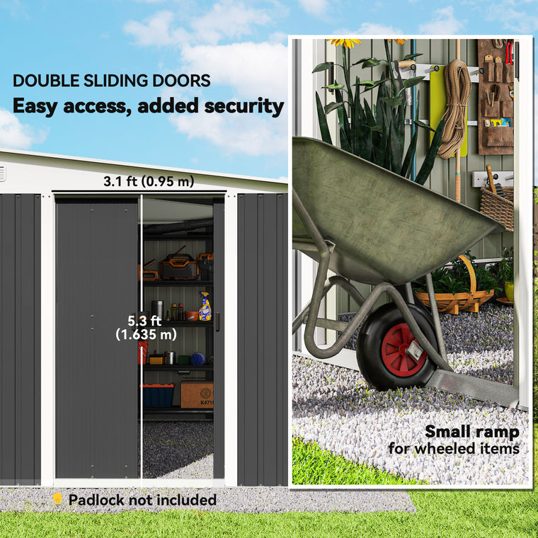 11' x 9' Steel Garden Shed with Double Sliding Doors