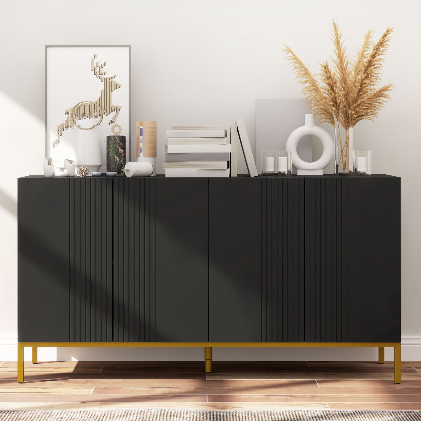 Sideboard Storage Cabinet with Adjustable Shelves, Soft-Close Doors, Kitchen Buffet Cabinet for Dining Room, Black
