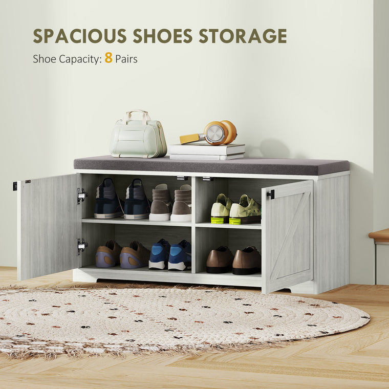 Shoe Storage Bench with Padded Seat - Light Grey