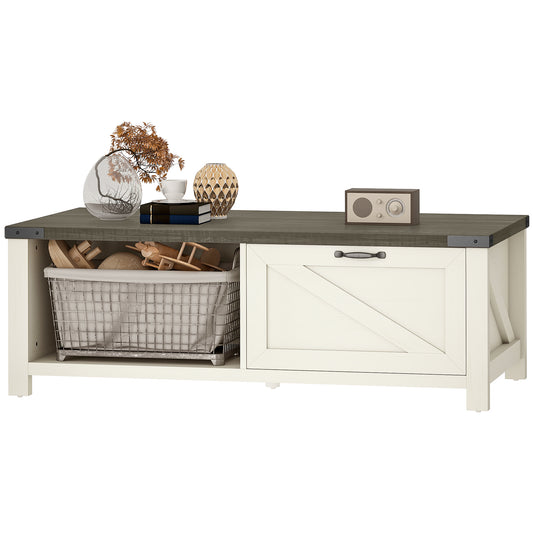 Farmhouse Coffee Table with Drawer and Shelf - Distressed White