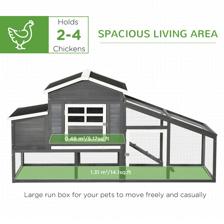 79" Grey Wooden Chicken Coop with Run & Nesting Box