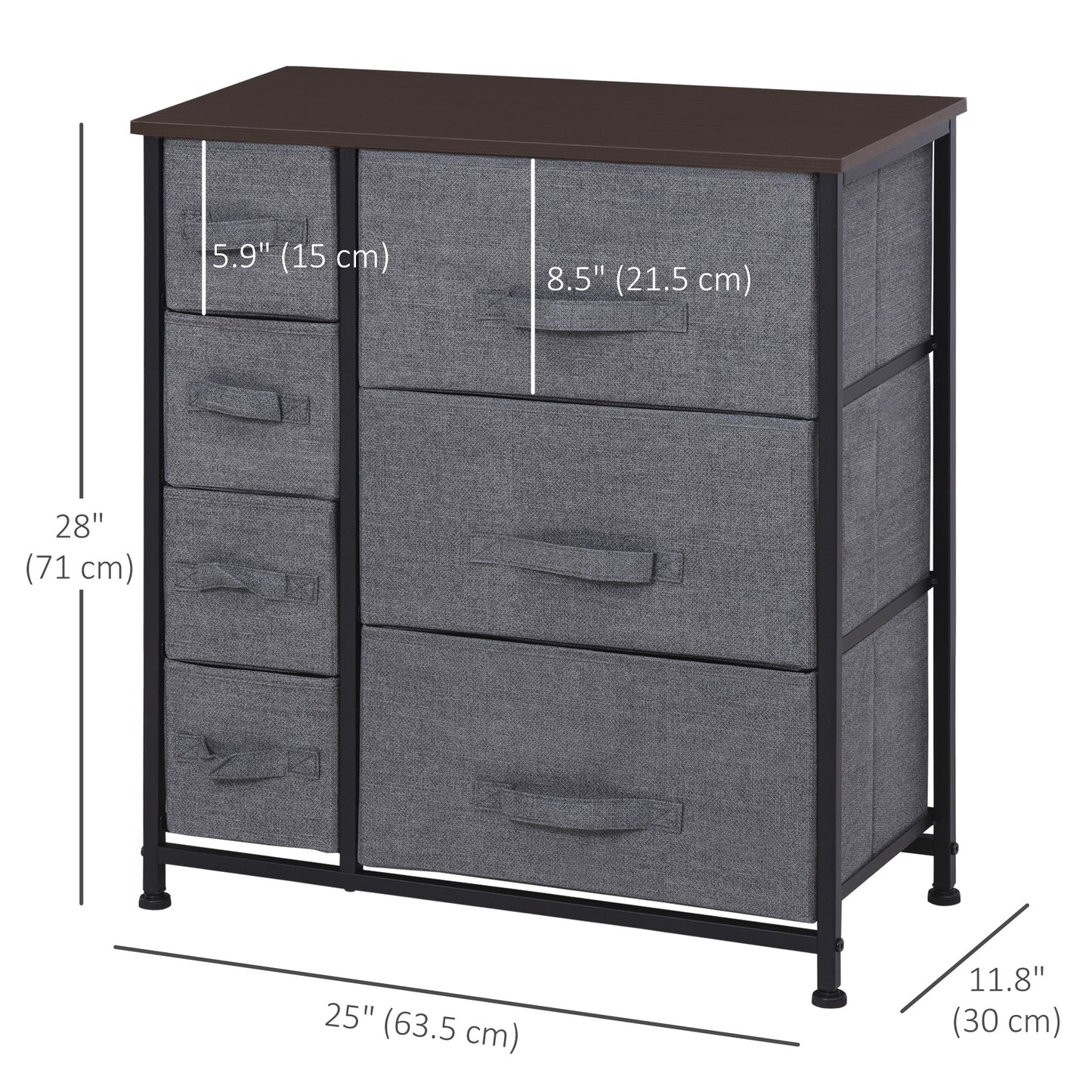 Dresser with 7 Drawers, Chest of Drawers with Metal Frame, Fabric Dresser for Living Room, Dark Grey