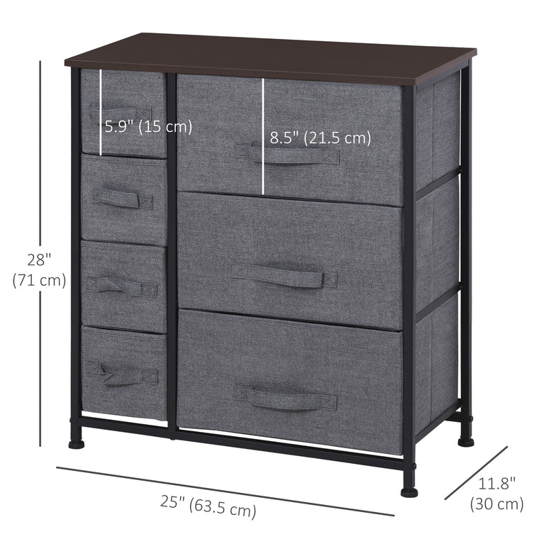 7-Drawer Fabric Dresser with Metal Frame - Dark Grey